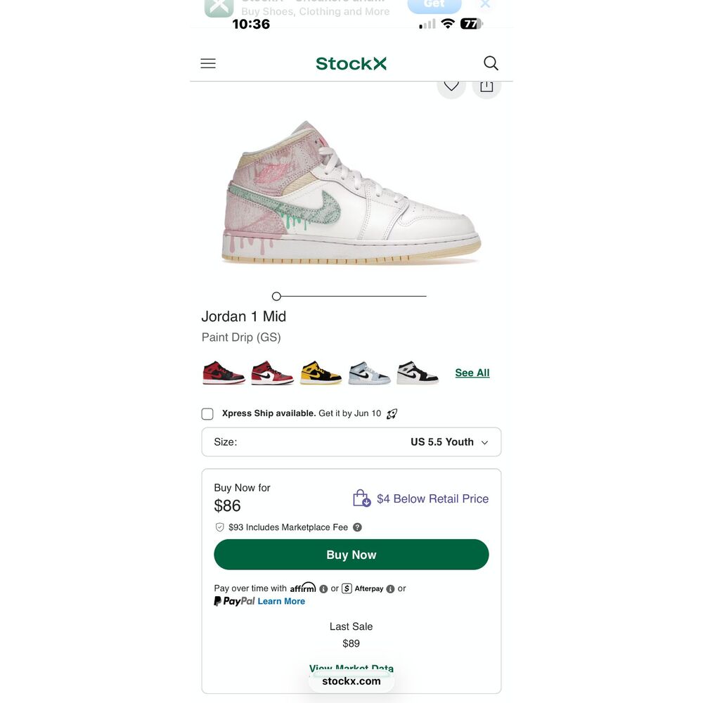 Jordan 1 Mid Paint Drip DD1666-100 GS Size 5.5/Womens 7 - Picture 11 of 11